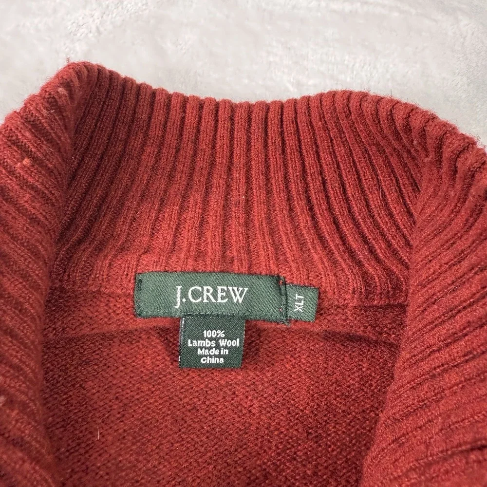 J. Crew Sweater 1/4 Zip Lambswool Mens‎ XLT Burnt Orange Red Classic Mock Neck